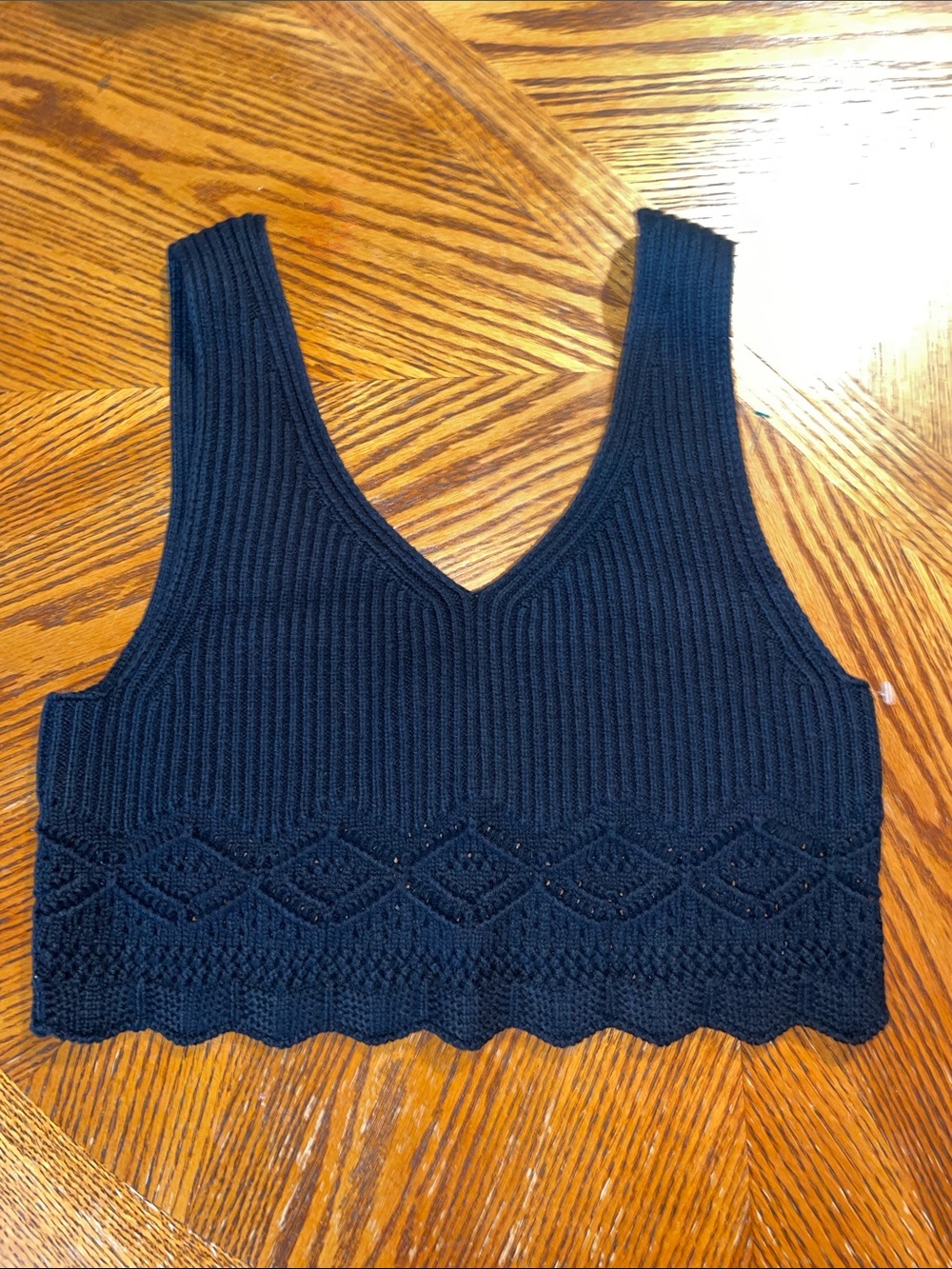 House of Harlow 1960 Black Sweater Crochet Crop Top - Size M
